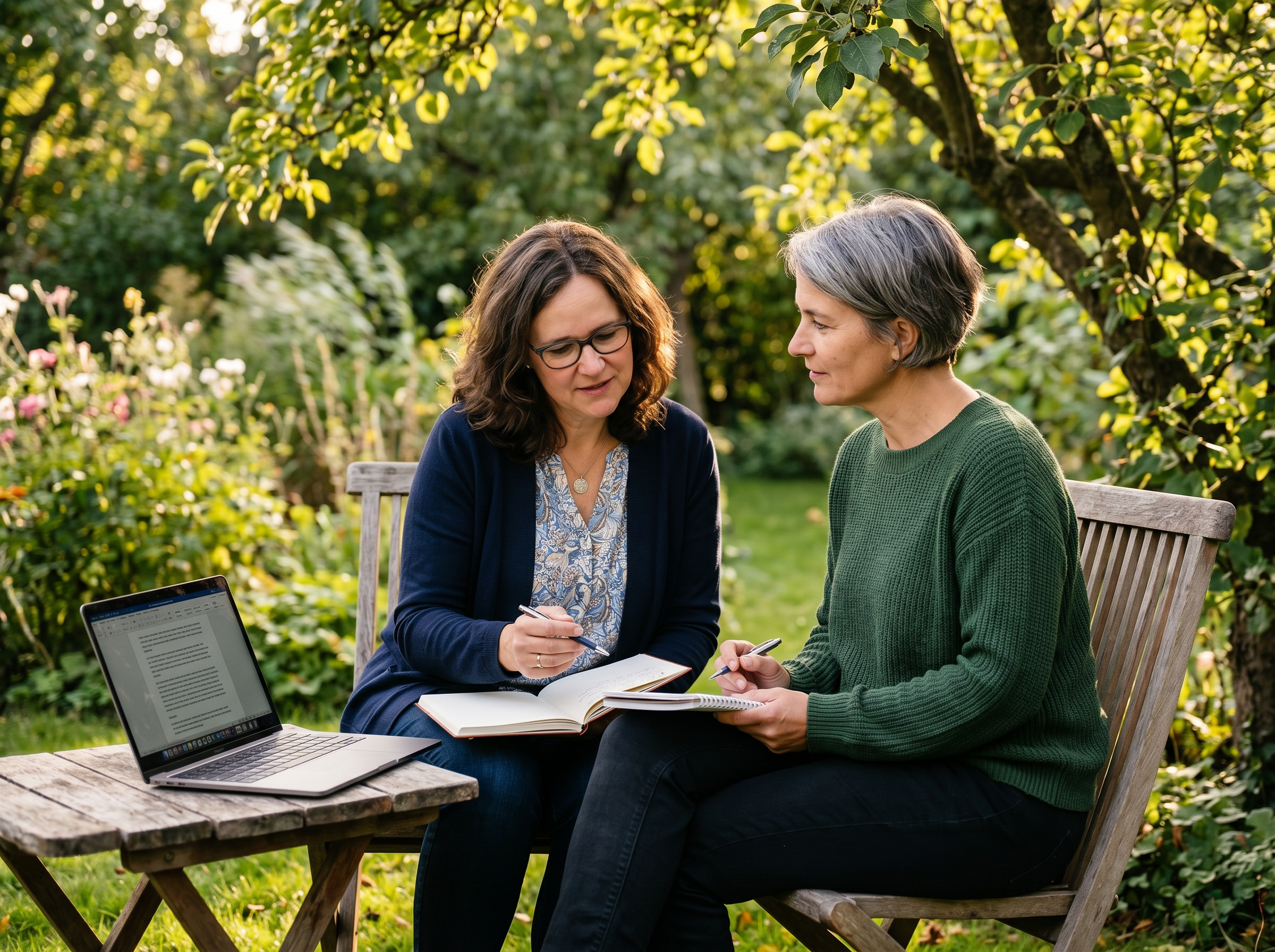 Martina Nohl im Coaching-Gespräch im Garten
